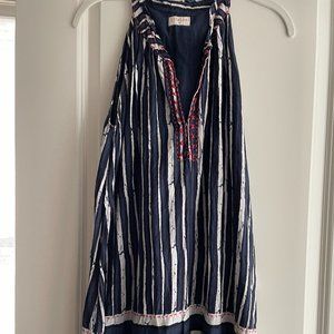 Blue, white, black boho tunic dress - Small